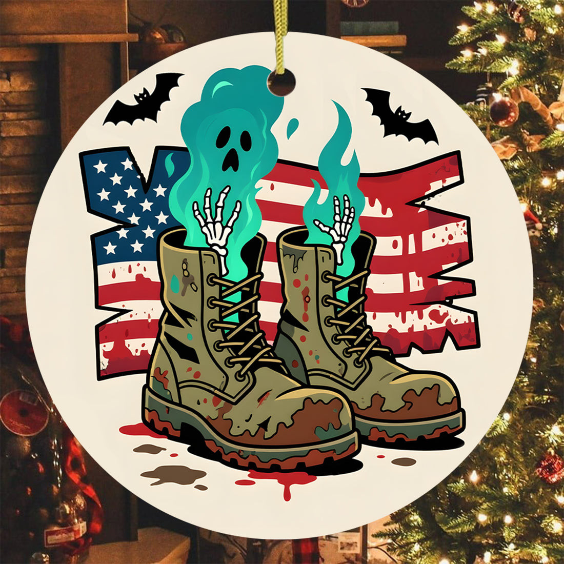 Scary Boots American Flag Halloween Ornament Spooky Veteran Themed Halloween Gifts For Him