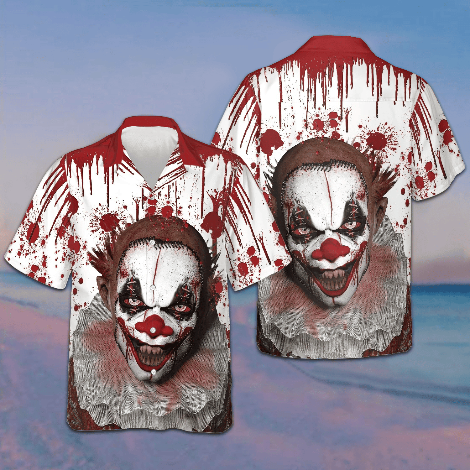 Scary Halloween Clown Faces Hawaiian Shirt Horror Button Up Shirts Gifts For Halloween