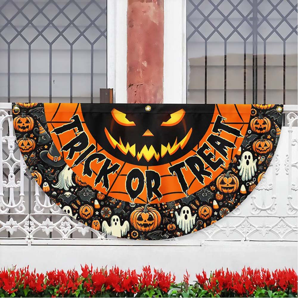 Scary Pumpkin Trick Or Treat Happy Halloween Non Pleated Fan Flag Best Gifts For Friends and Family