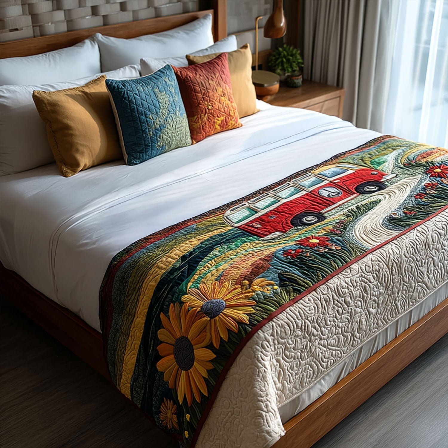 Scenic Drive Vista Quilted Bed Runner Bed Room Decoration Gifts For Hippie Girlfriend