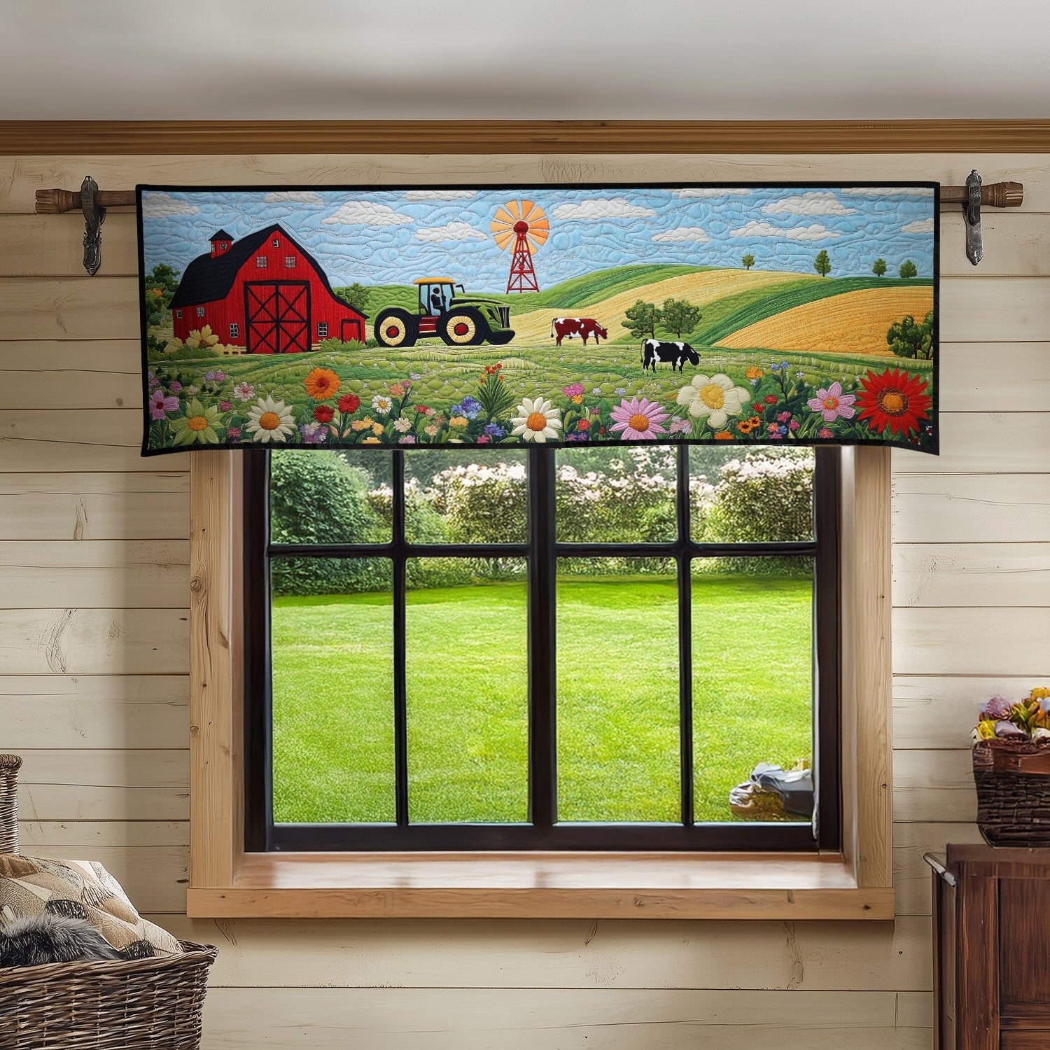 Scenic Farm Landscape Quilted Valance Farmhouse Window Valance Quilted Christmas Gifts For Farmers
