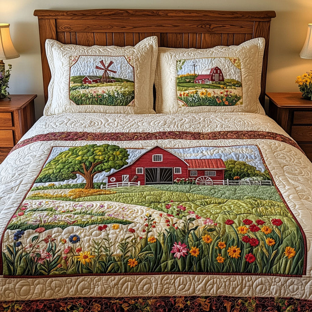 Scenic Farmstead Quilted Bedding Set Bed Decorations Best Gifts For Tractor Lovers