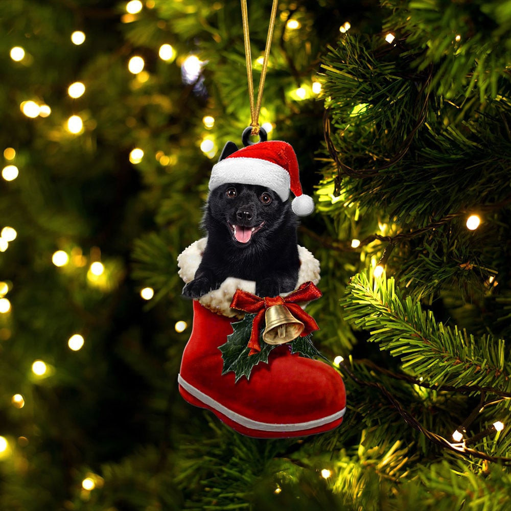 Schipperke In Santa Boot Christmas Two Sided Ornament