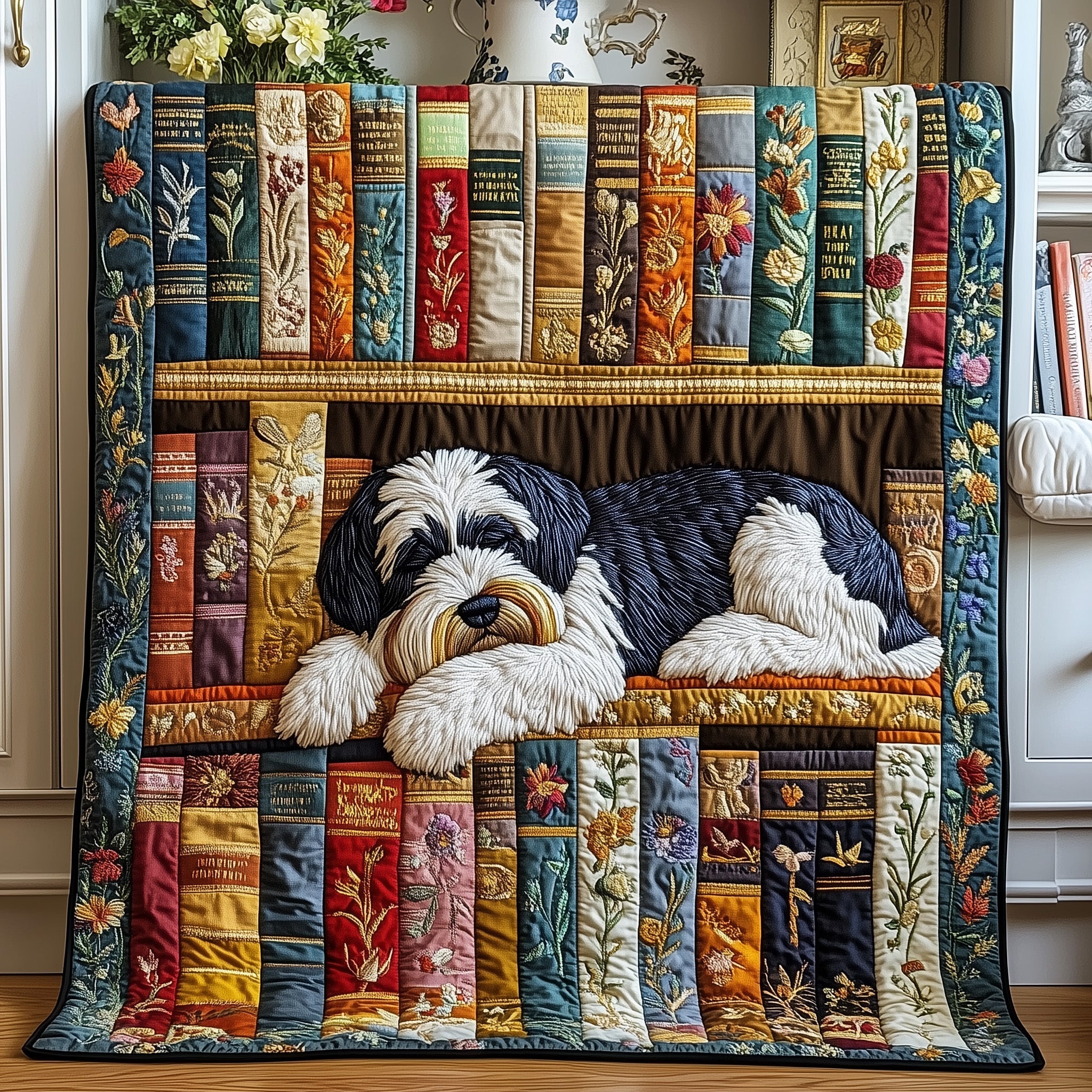 Schnauzer Bookish Dream Quilted Blanket Merchandise Throw BlanketFunny Dog Owner Gifts Christmas