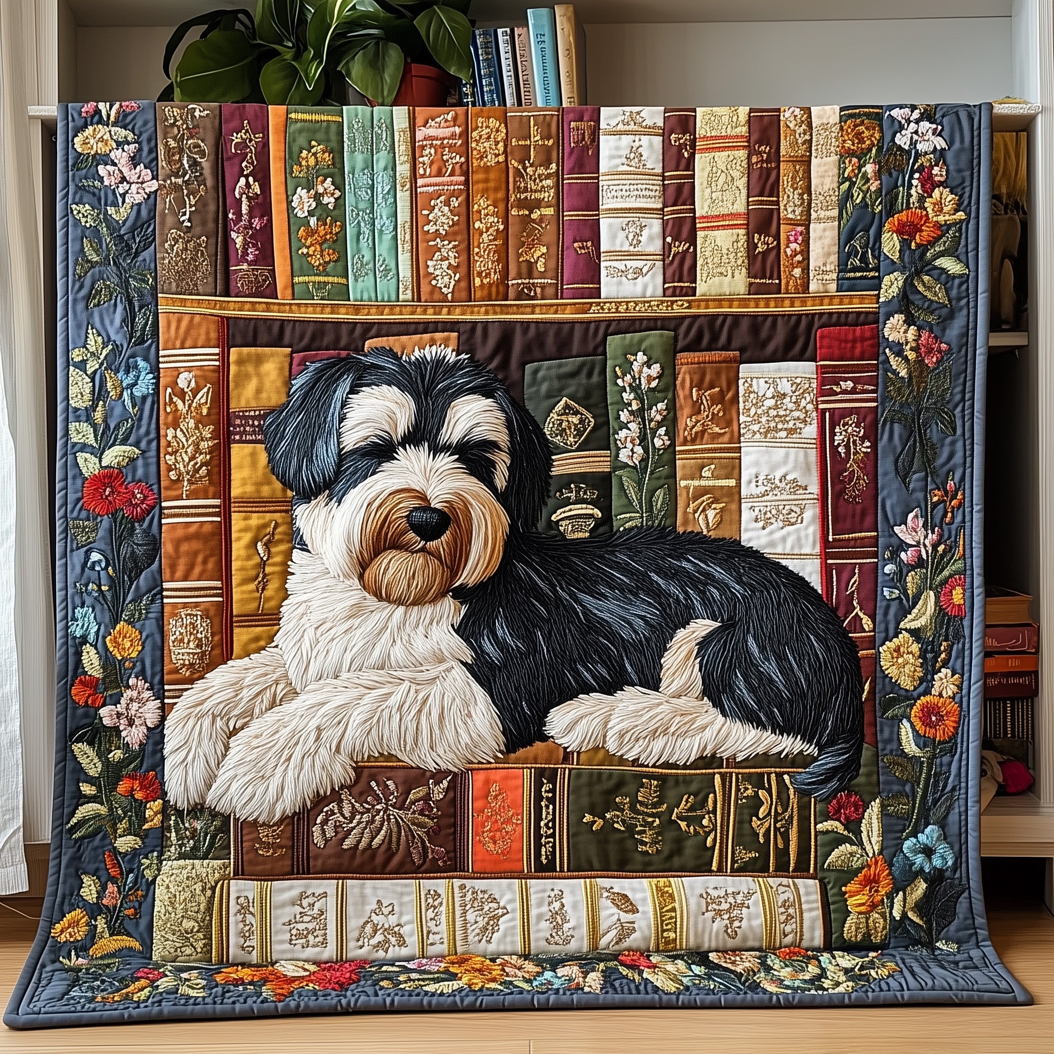 Schnauzer Bookish Dream Quilted Blanket Merchandise Throw BlanketGifts For Dog Onwers Lovers Ideas