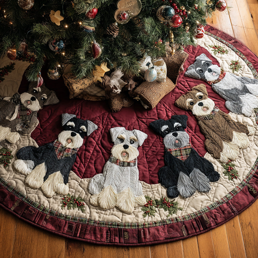 Schnauzer Claus Quilted Christmas Tree Skirt Custom Christmas Tree Skirt Merch for Your Family Perfect Merch Gift Tree Skirt for Holiday Season