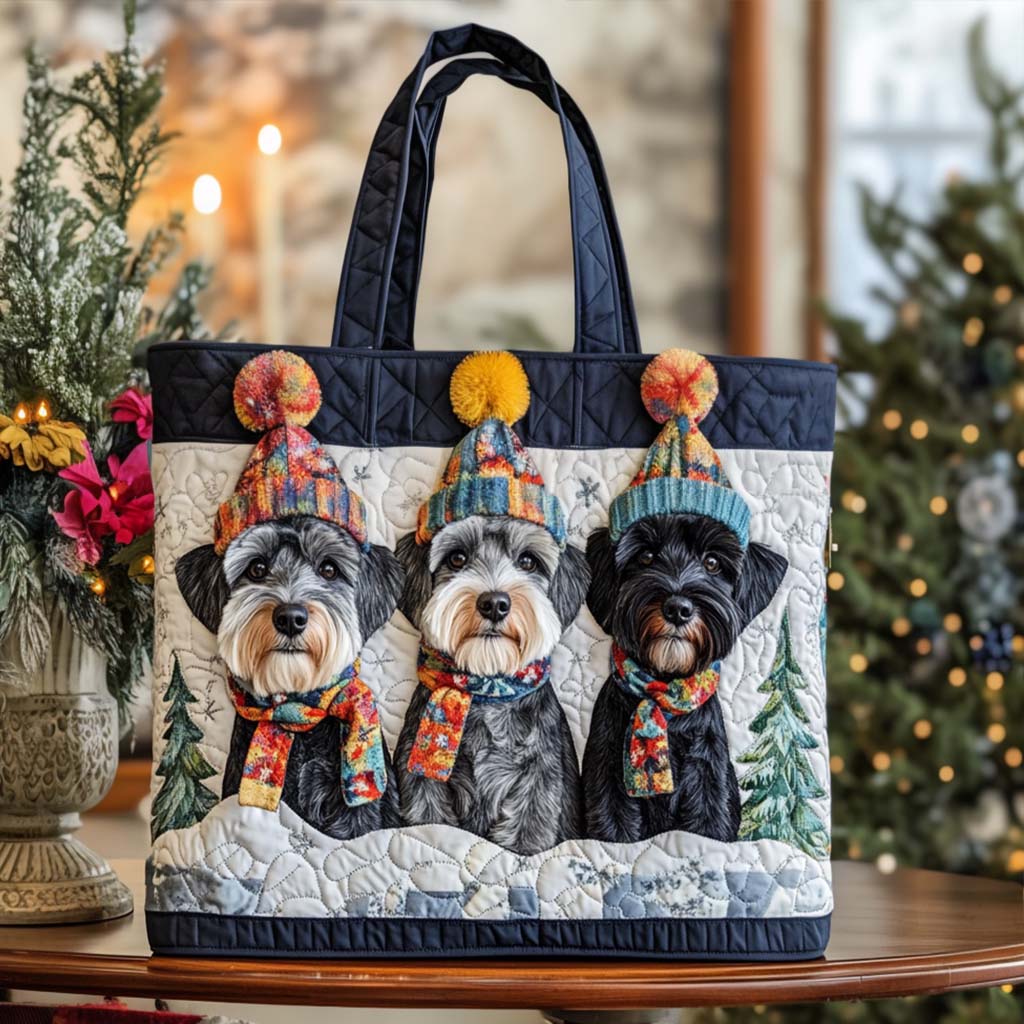 Schnauzer Cozy Hats Quilted Tote Bag Gifts For Dog Dad Father's Day Ideas