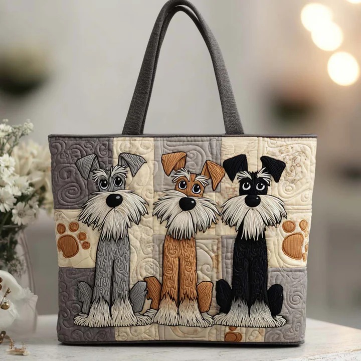 Schnauzer Dog Trio Paw Print Quilted Tote Bag Dog Mom Lover Fan Gear Country Nature Gift For Mom