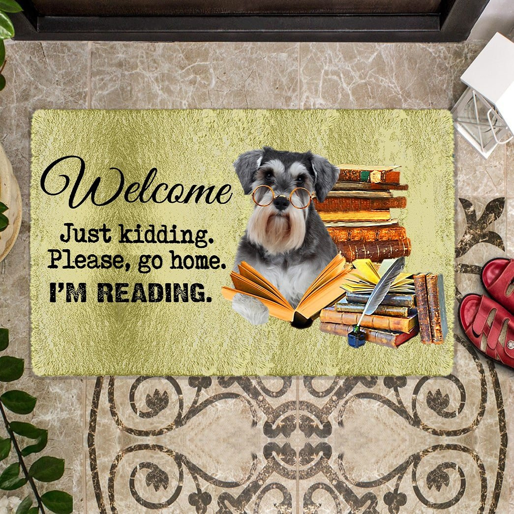 Schnauzer Doormat Welcome Just Kidding Please Go Home I'm Reading Pet Door Mat Gifts Pet Lovers
