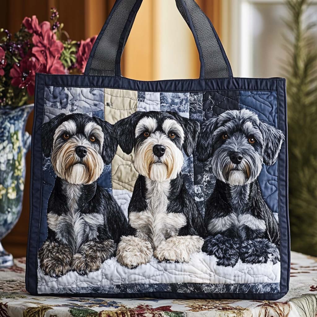 Schnauzer Gentle Look Quilted Tote Bag Birthday Gift Ideas For Beach Lovers