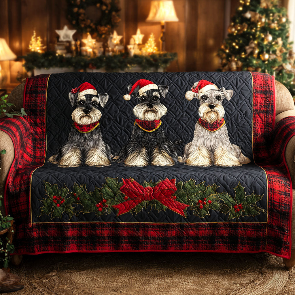 Schnauzer Holiday Crew Quilted Sofa Cover Christmas Living Decor Perfect Gift For Dog Lovers