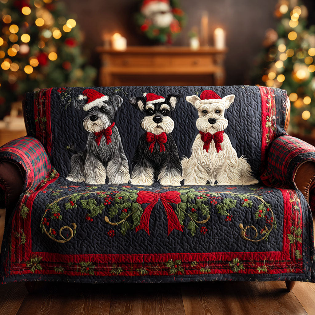 Schnauzer Holiday Trio Quilted Sofa Cover Holiday Living Christmas Decor Dog Gifts For Dog Lovers