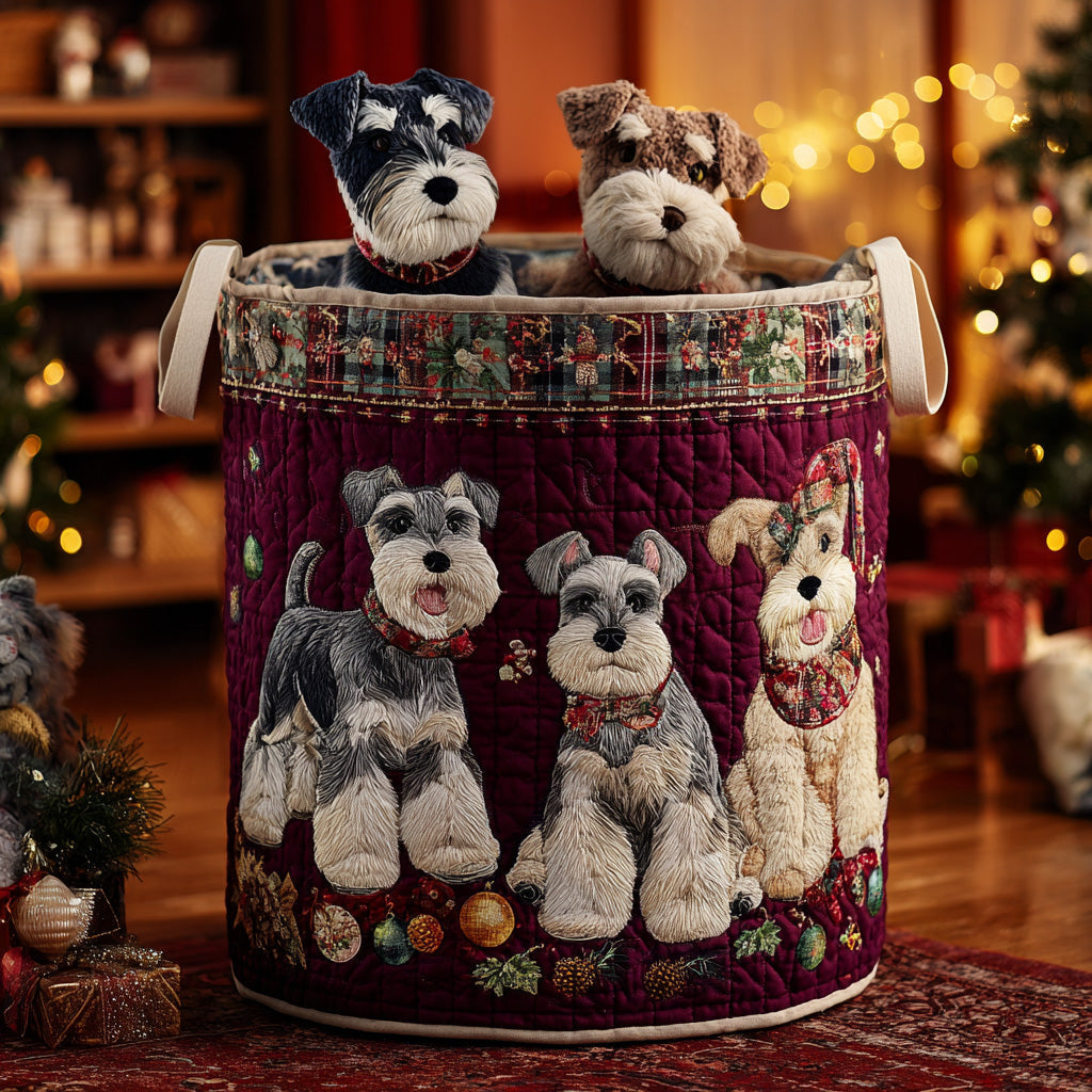 Schnauzer Noel Quilted Laundry Basket Elegant Home Gift Idea with Quilted Laundry Hamper