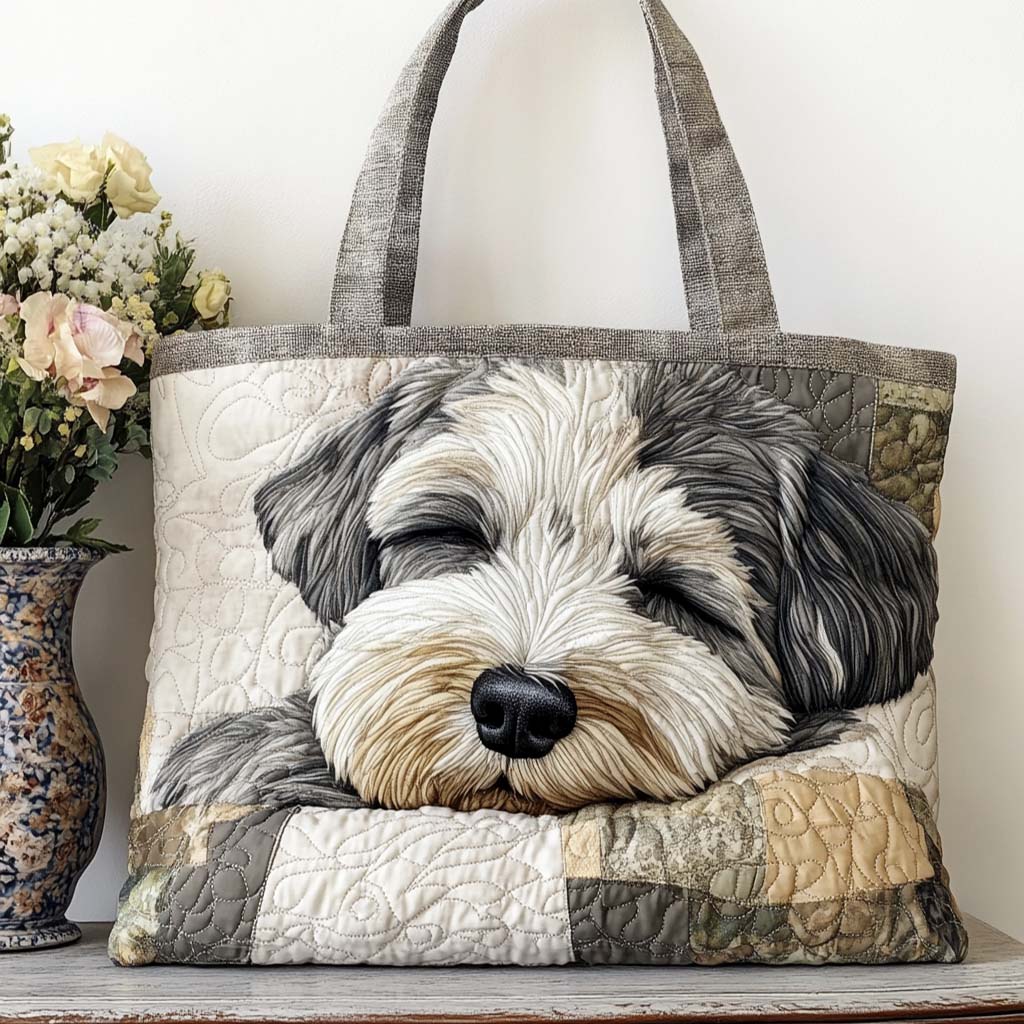 Schnauzer Peaceful Rest Quilted Tote Bag Presents For Sea Lovers