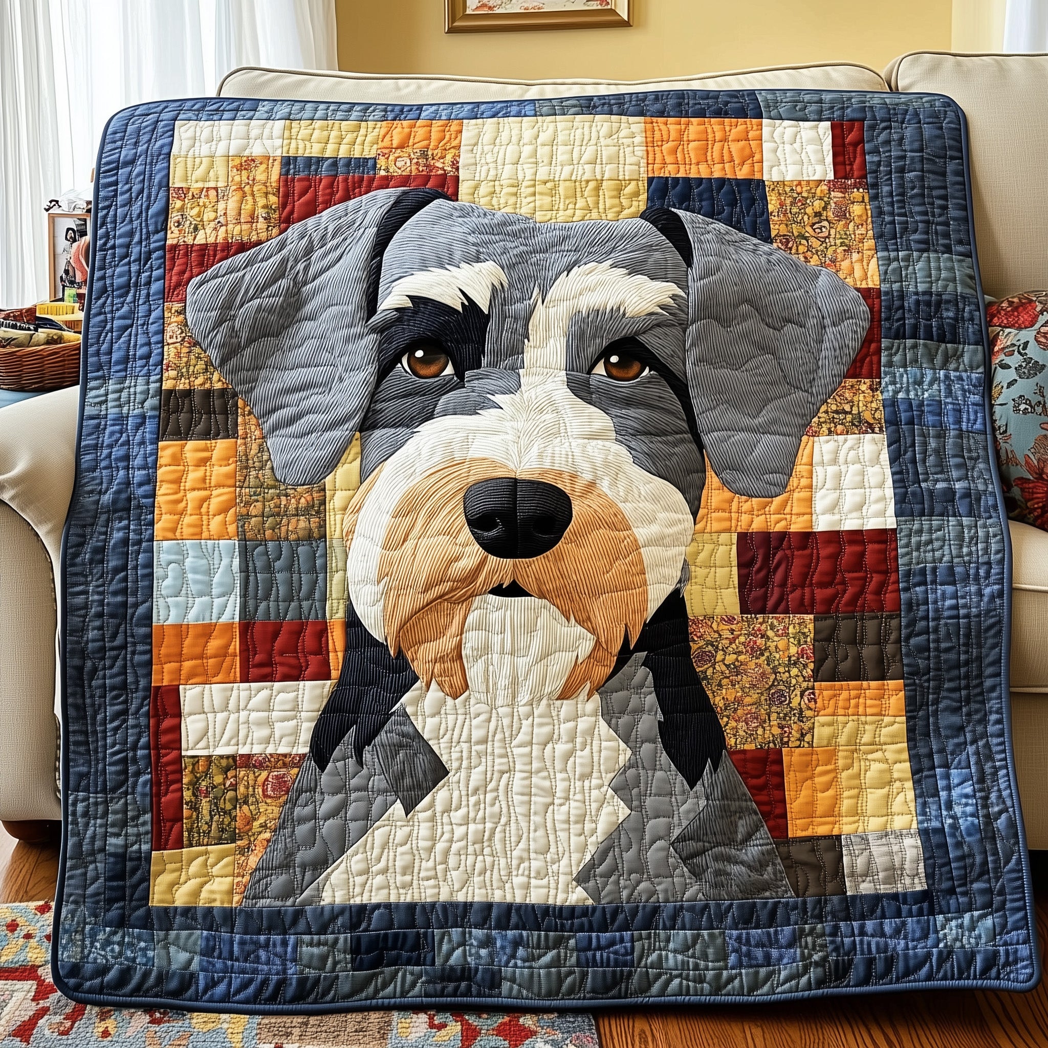 Schnauzer Quilted Blanket Nice Throw BlanketCute Puppy Owner Gifts