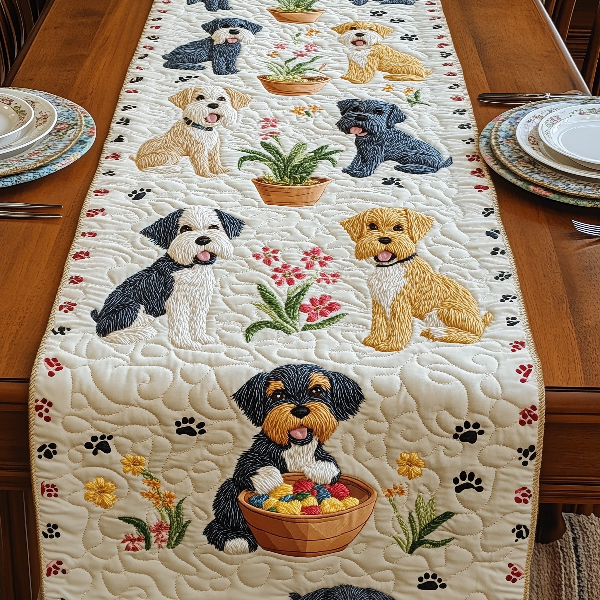 Schnauzer Quilted Table Runner Christmas Dining Table Runner