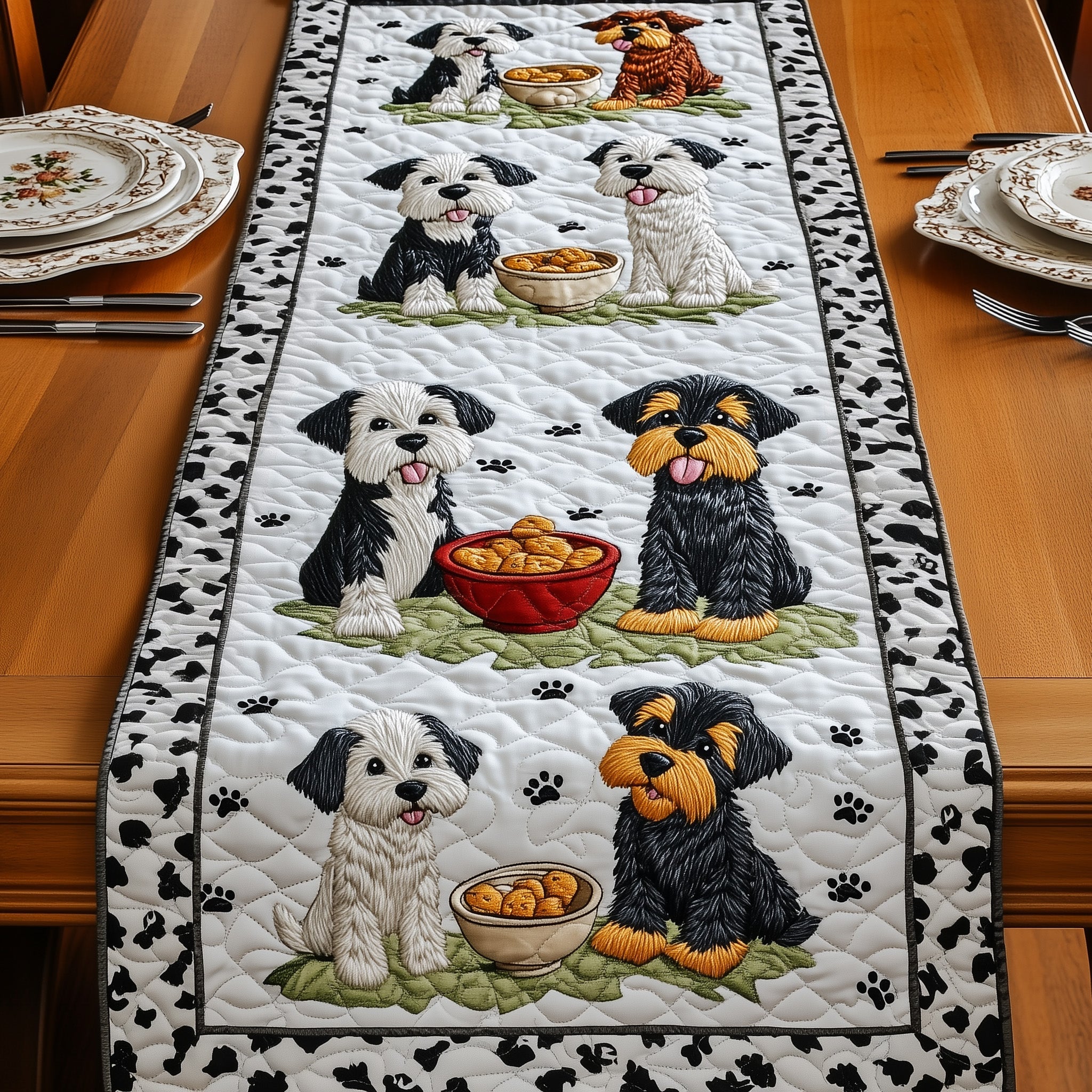 Schnauzer Quilted Table Runner Christmas Table Runner for Family Meals