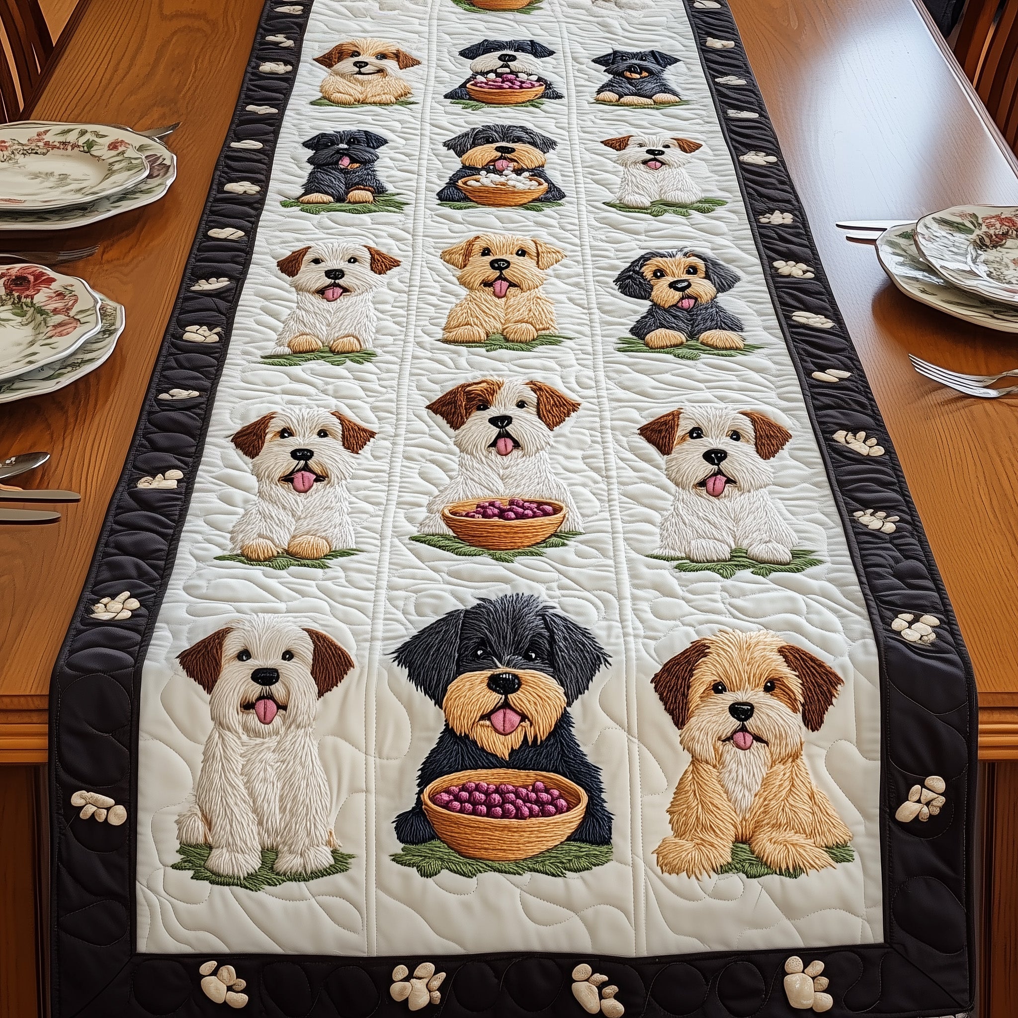 Schnauzer Quilted Table Runner Elegant Christmas Table Runner