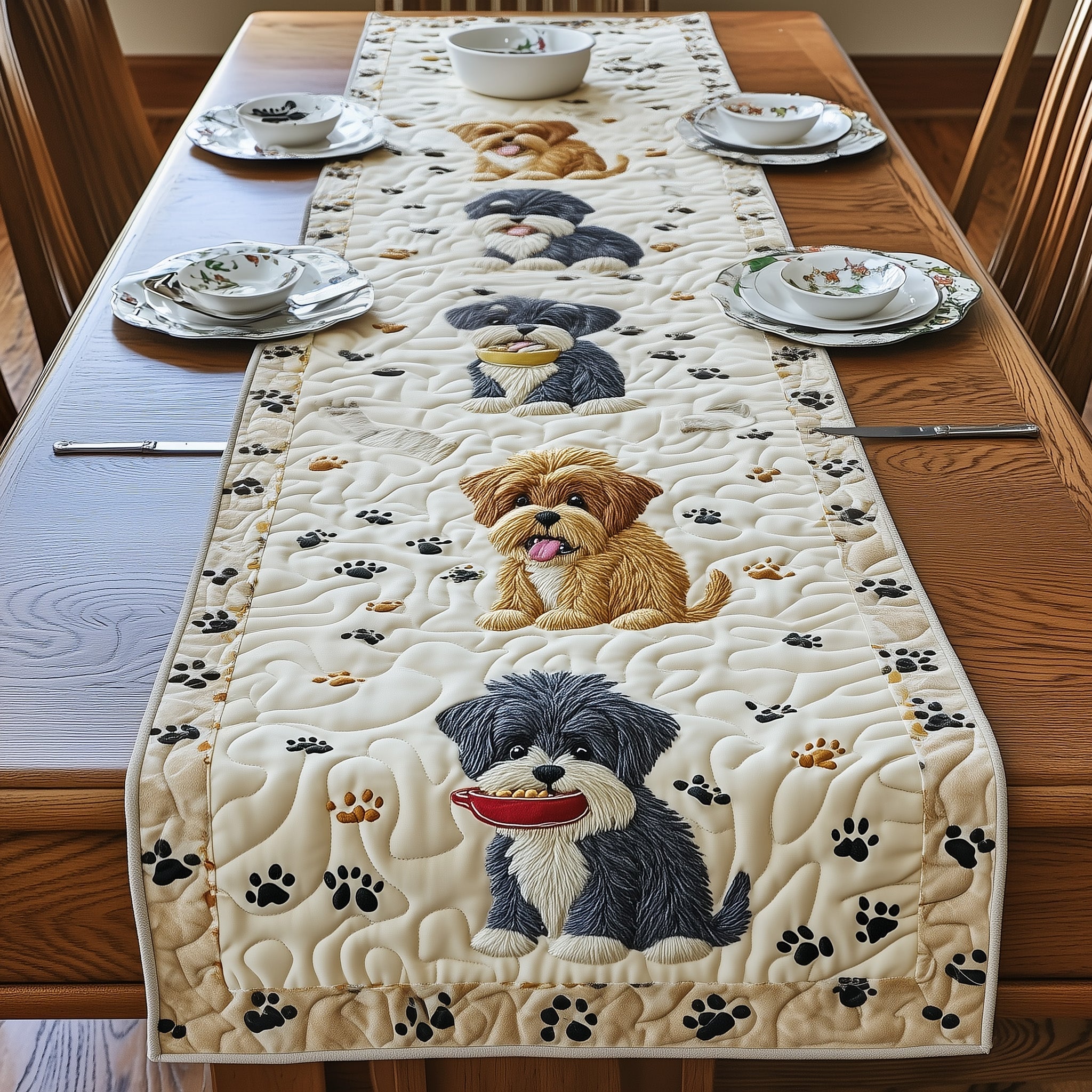 Schnauzer Quilted Table Runner Festive Christmas Dining Room Table Runner