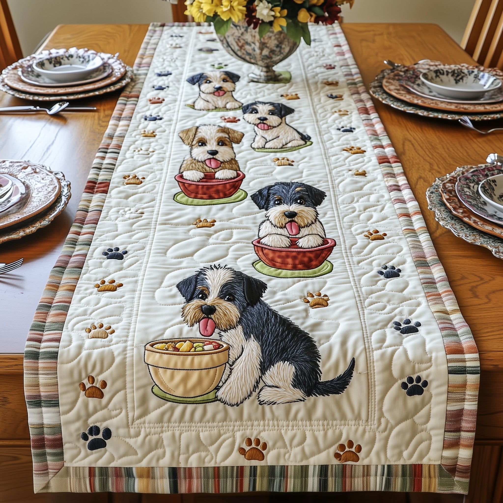 Schnauzer Quilted Table Runner Holiday Party Table Runner