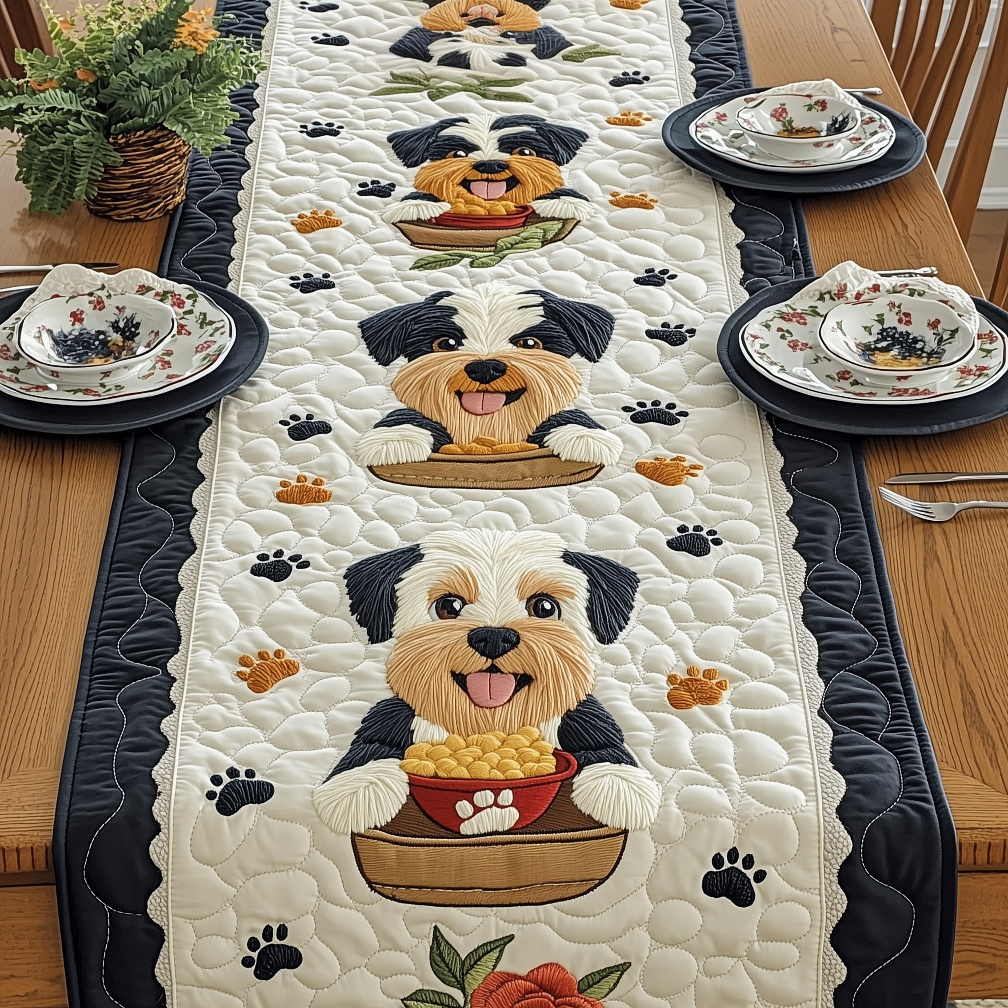 Schnauzer Quilted Table Runner Holiday Table Runner for Kitchen Decor