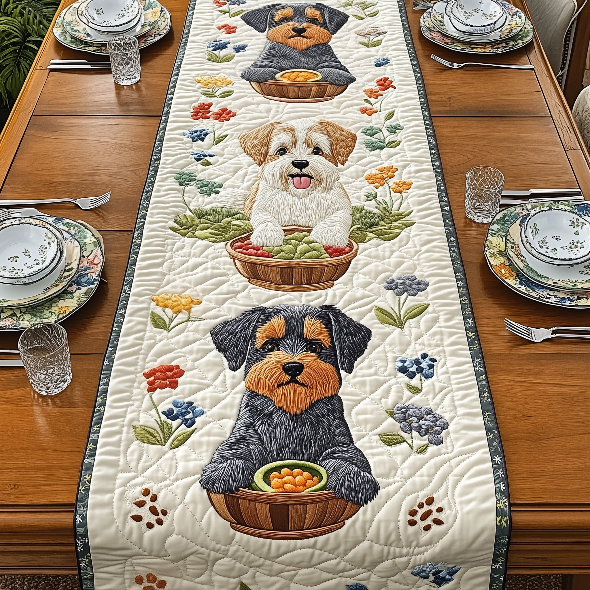 Schnauzer Quilted Table Runner Seasonal Table Runner for Holidays