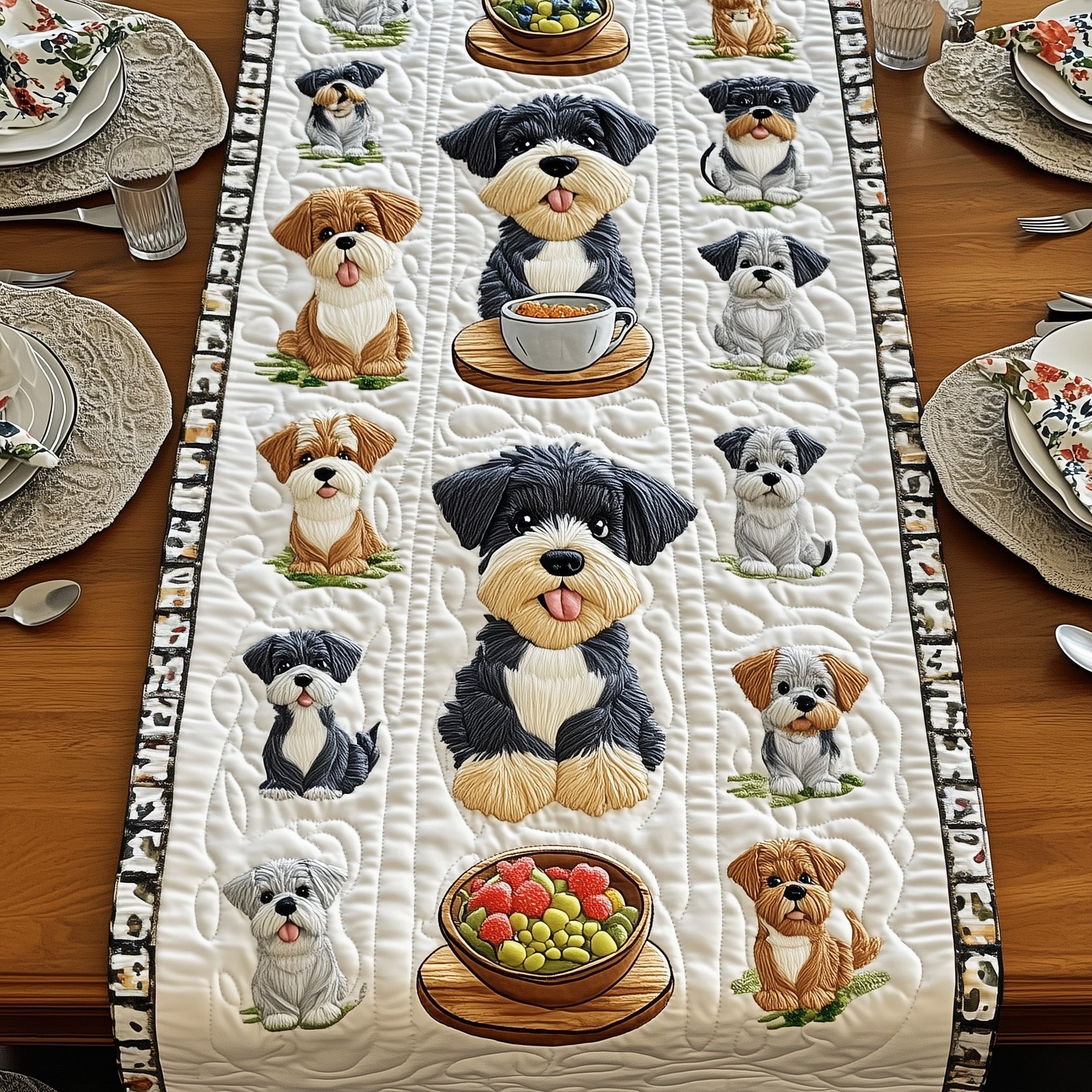 Schnauzer Quilted Table Runner Special Occasion Table Runner Gift