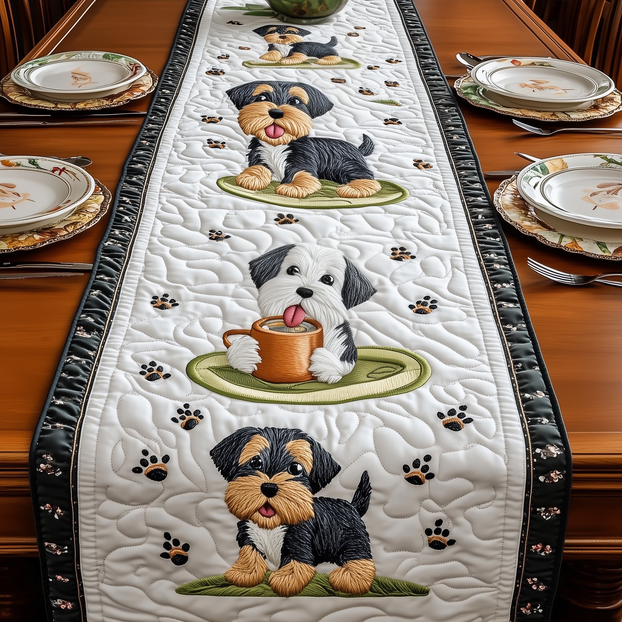 Schnauzer Quilted Table Runner Winter Holiday Table Runner Decor