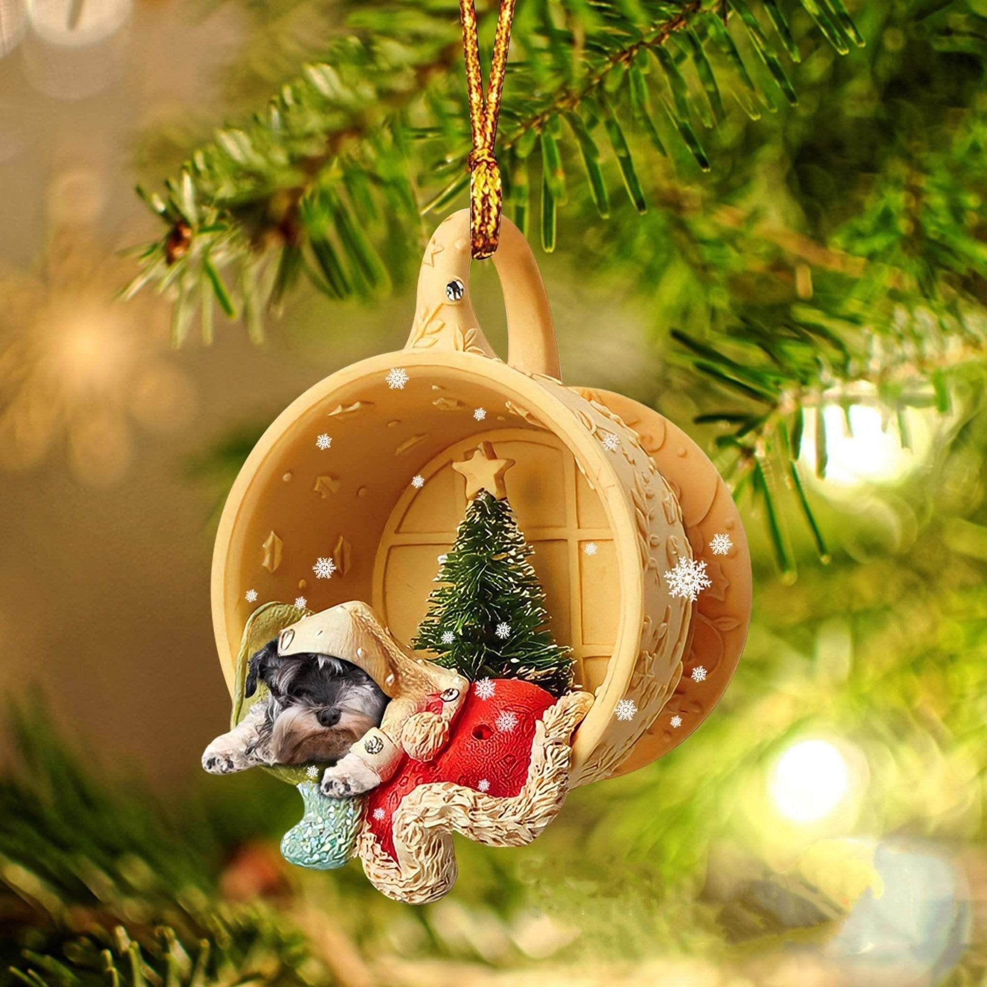 Schnauzer Sleeping In A Cup Christmas Ornament Flat Acrylic Dog Christmas Ornament