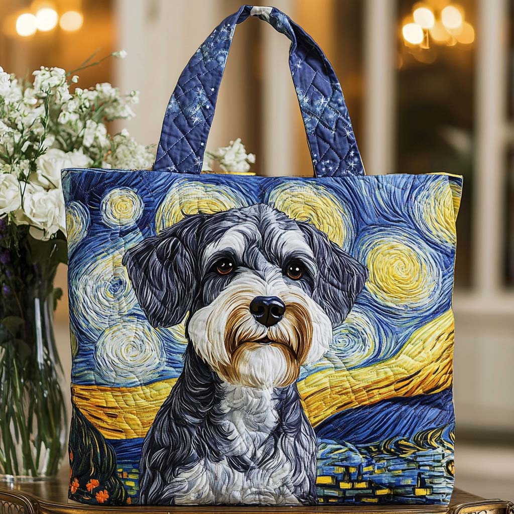 Schnauzer Starry Night Quilted Tote Bag Beach Related Gift Ideas