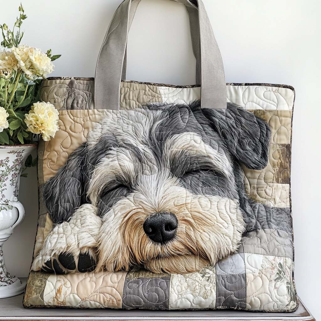 Schnauzer Sweet Nap Quilted Tote Bag Christmas Gift Ideas For Beach Lovers
