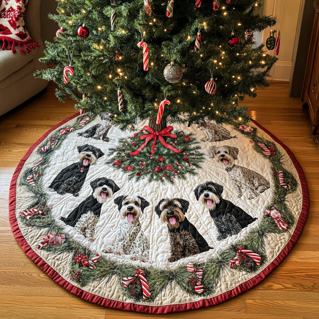 Schnauzer Tree Charm Christmas Quilted Tree Skirt Trending Christmas Tree Skirt Merch 2025