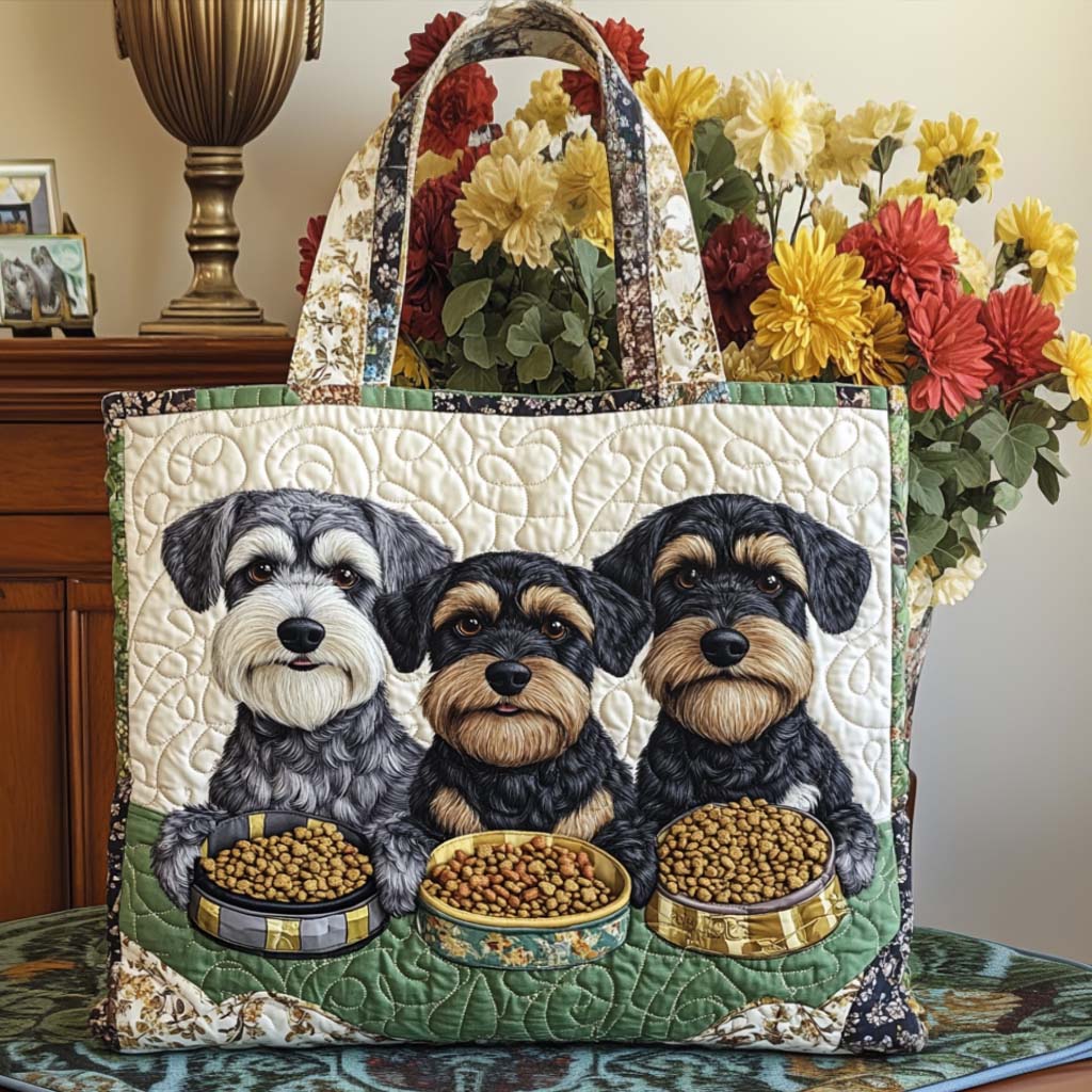 Schnauzer Trio Feast Quilted Tote Bag Best Gift Ideas For Beach Lovers