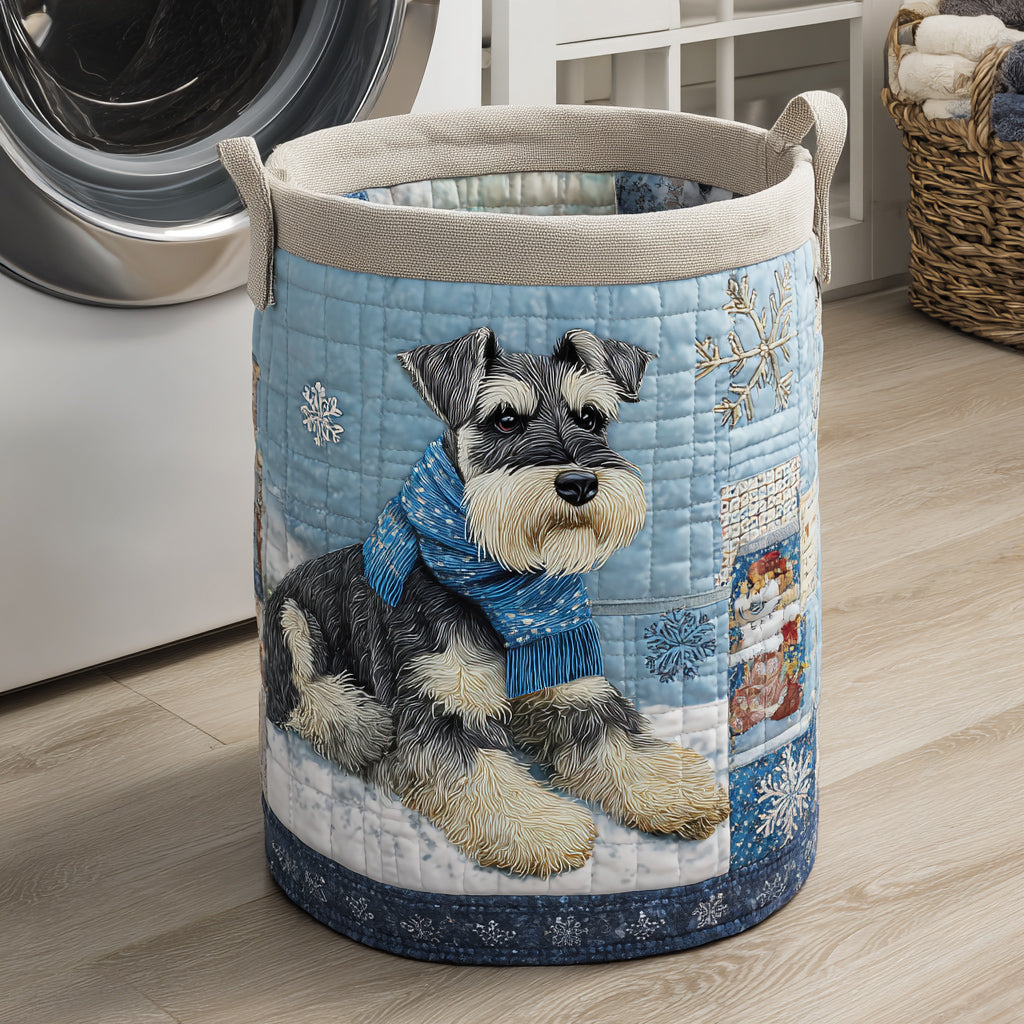 Schnauzer Winter Scarf Quilted Laundry Basket Durable Quilted Laundry Basket for Home Organization