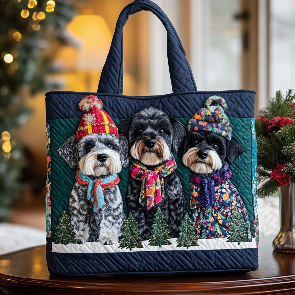 Schnauzer Winter Style Quilted Tote Bag Best Christmas Gifts For Beach Lovers