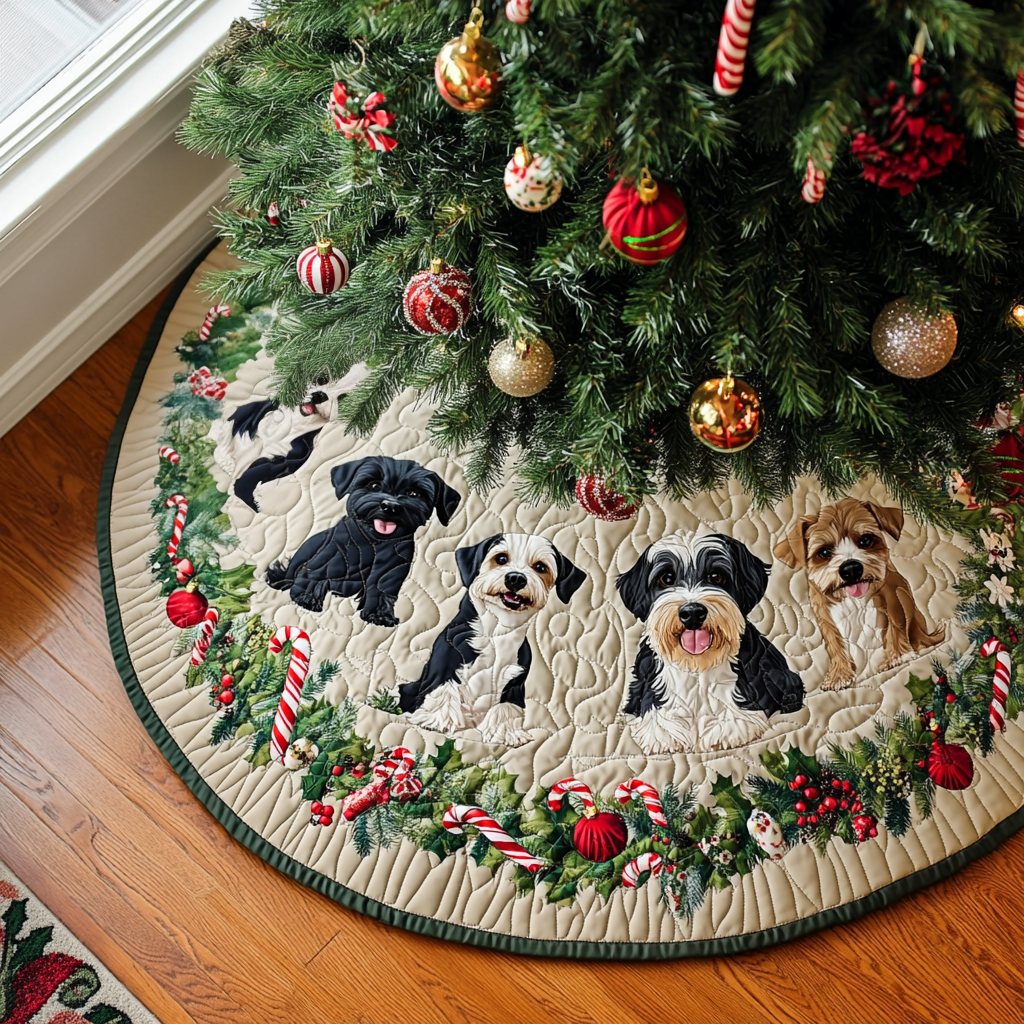 Schnauzer Wonderland Christmas Quilted Tree Skirt Unique Holiday Gift Merch for Family Homes