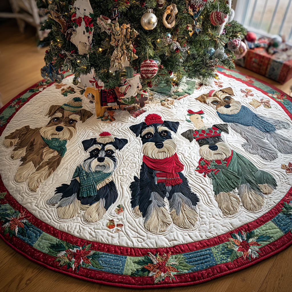 Schnauzer Wonderland Quilted Christmas Tree Skirt Popular Gift Merch for Christmas Enthusiasts