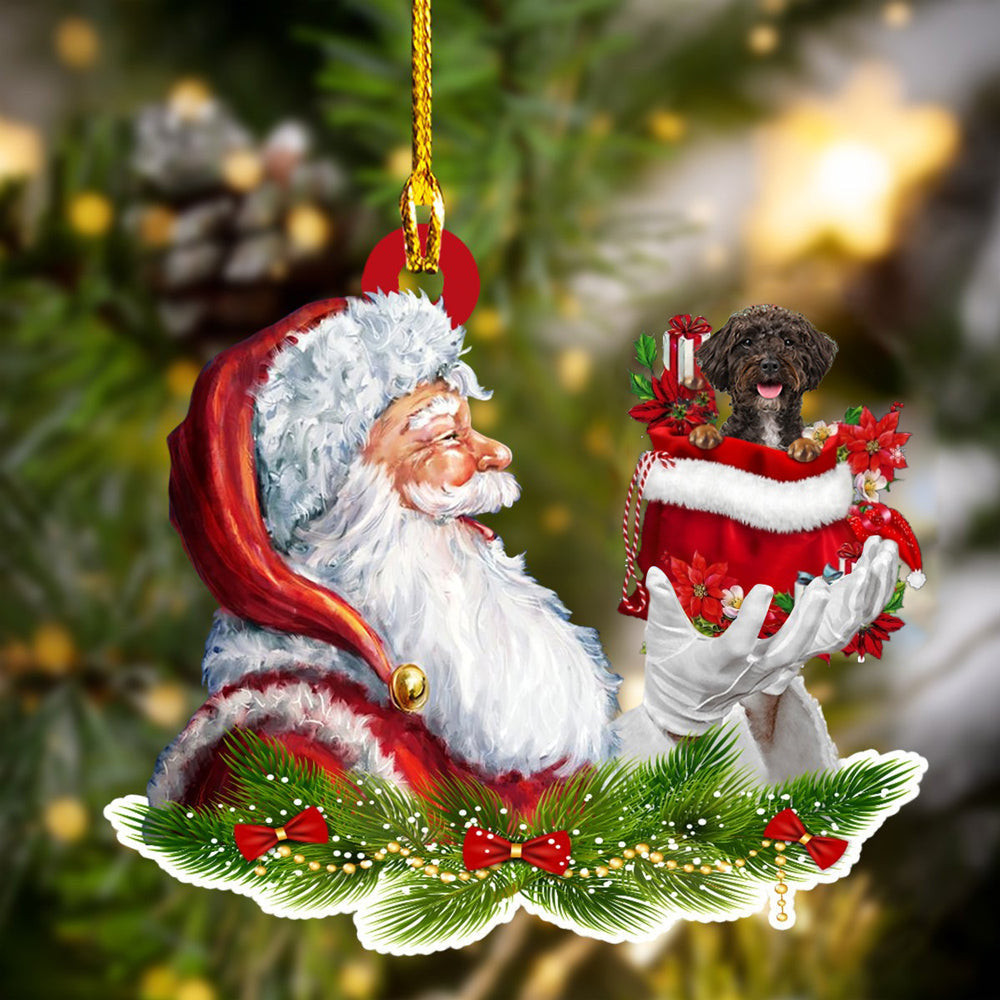 Schnoodle and Santa Christmas Ornament for Dog Lovers Dog Mom Acrylic Dog Ornament