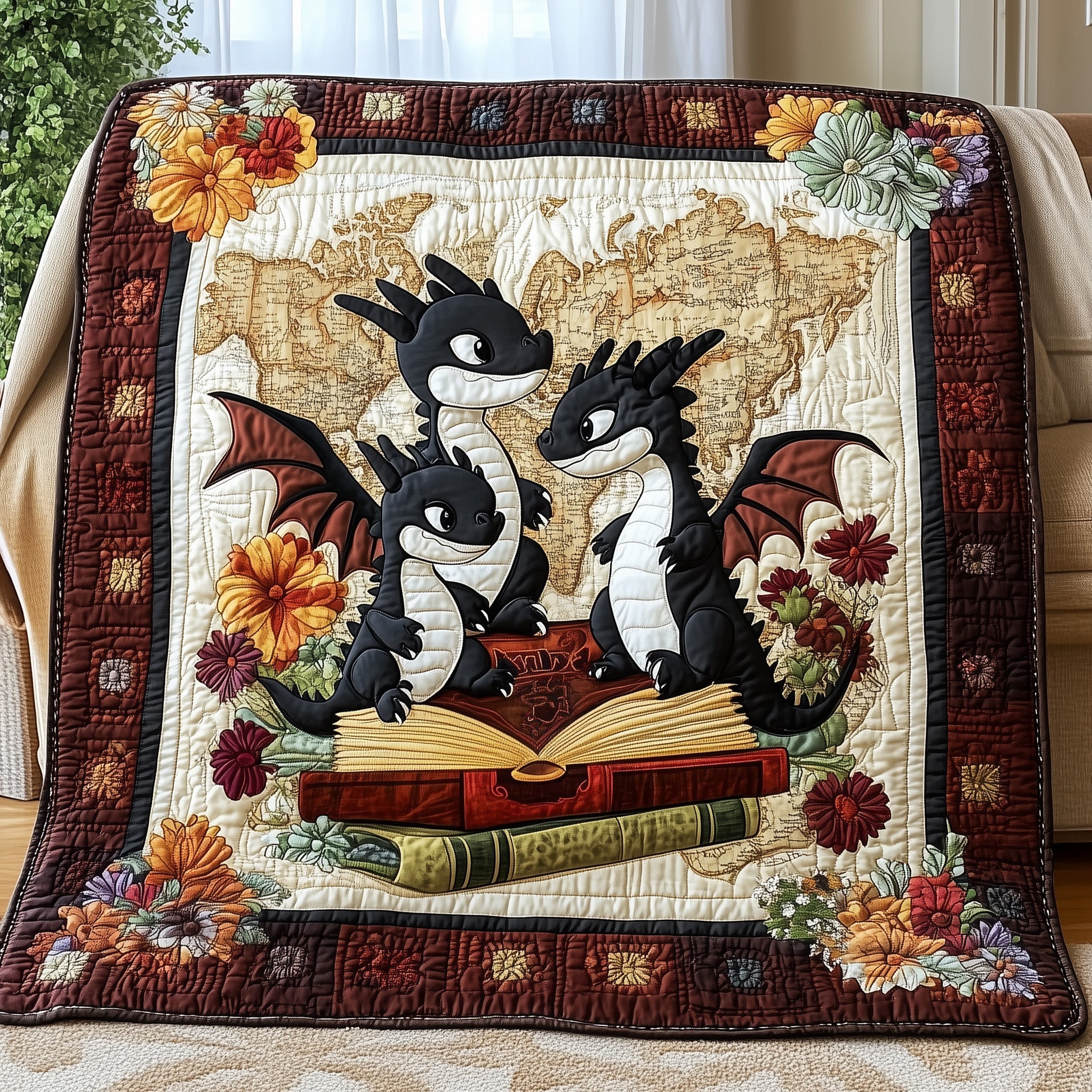 Scholar Dragon Quilted Blanket Cute Soft BlanketBest Dragon Gifts Christmas 2025