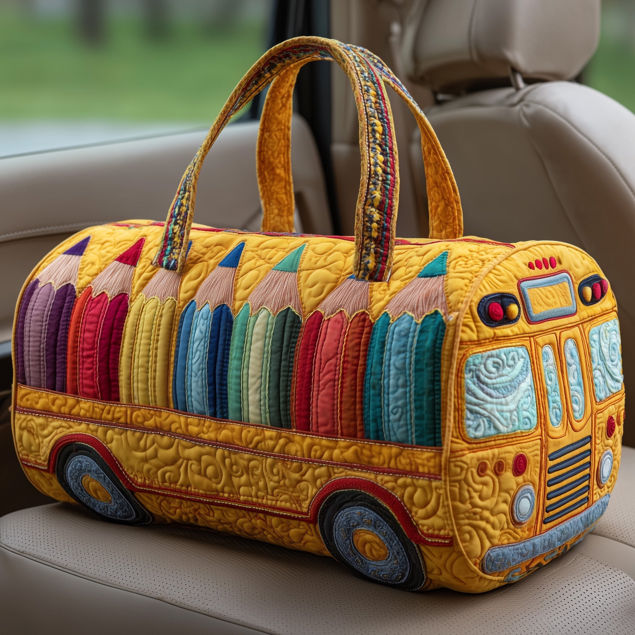 School Bus Quilted Duffle Bag Compact And Spacious