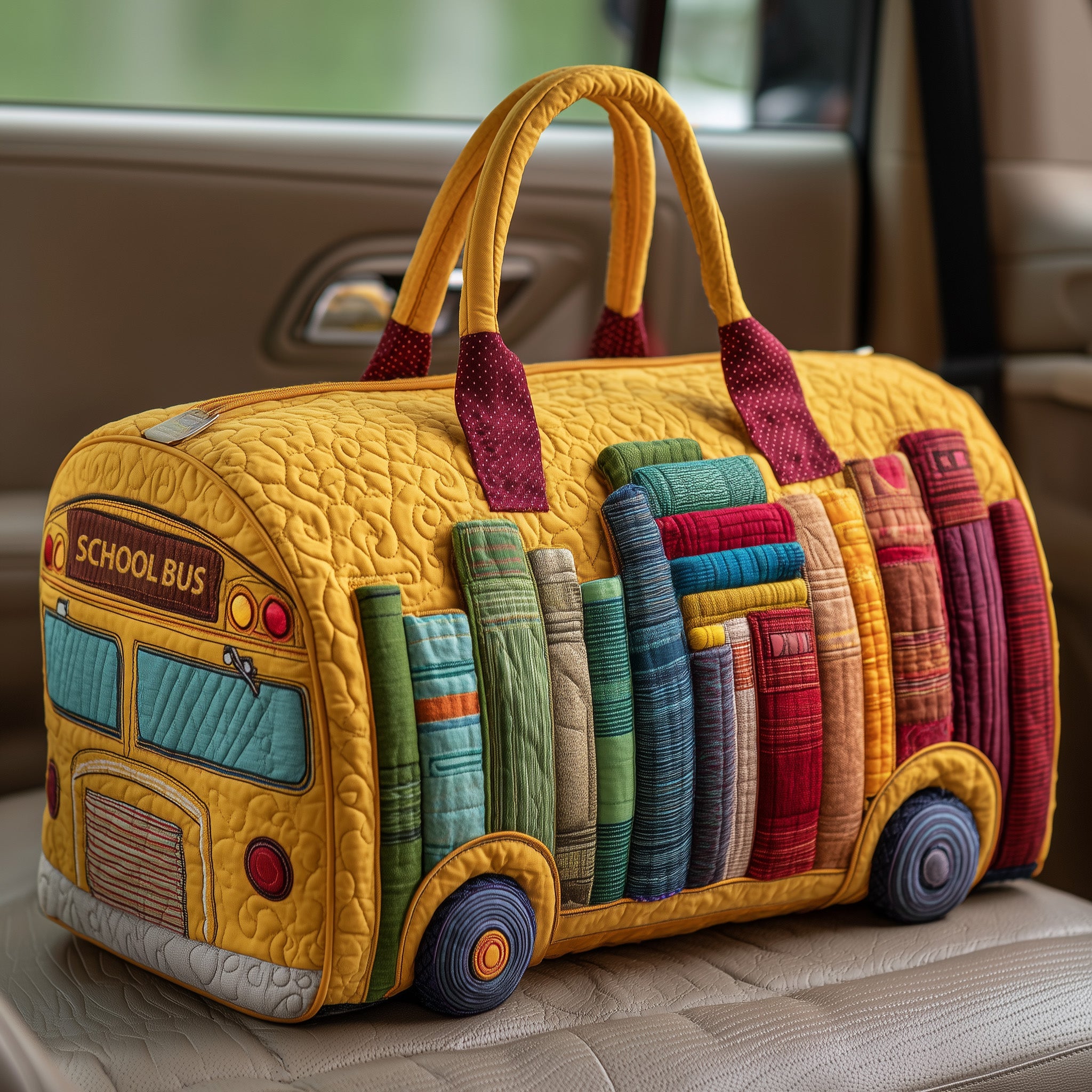 School Bus Quilted Duffle Bag Easy To Clean Surface
