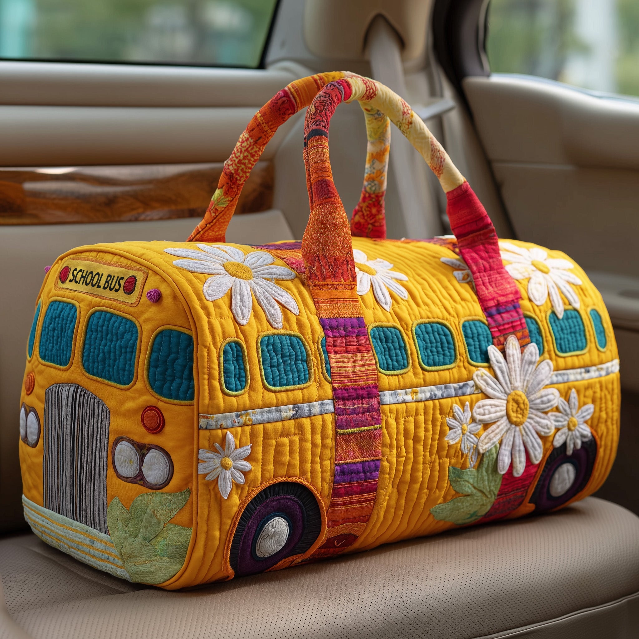 School Bus Quilted Duffle Bag Holiday Gift Idea
