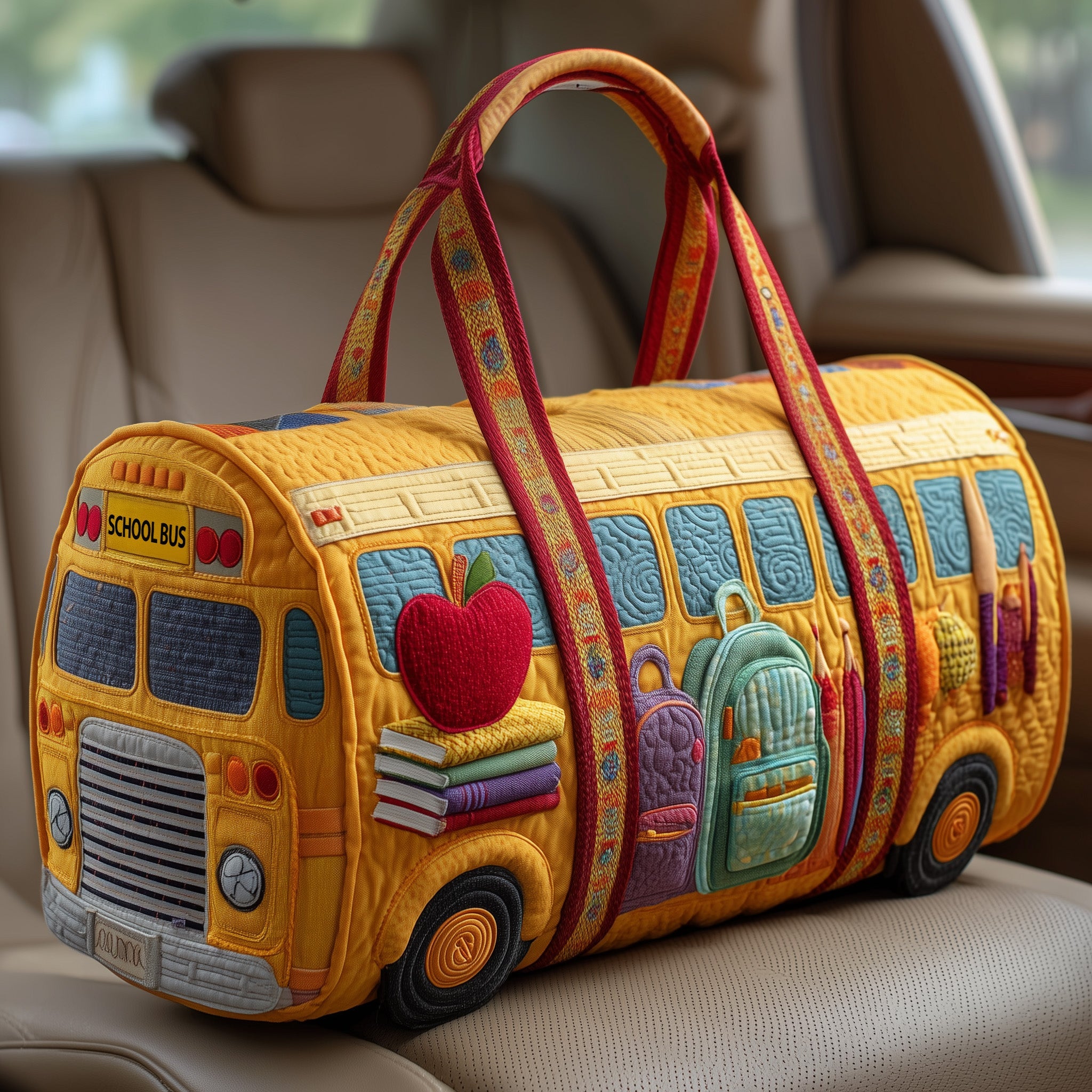 School Bus Quilted Duffle Bag New Year Gift Idea