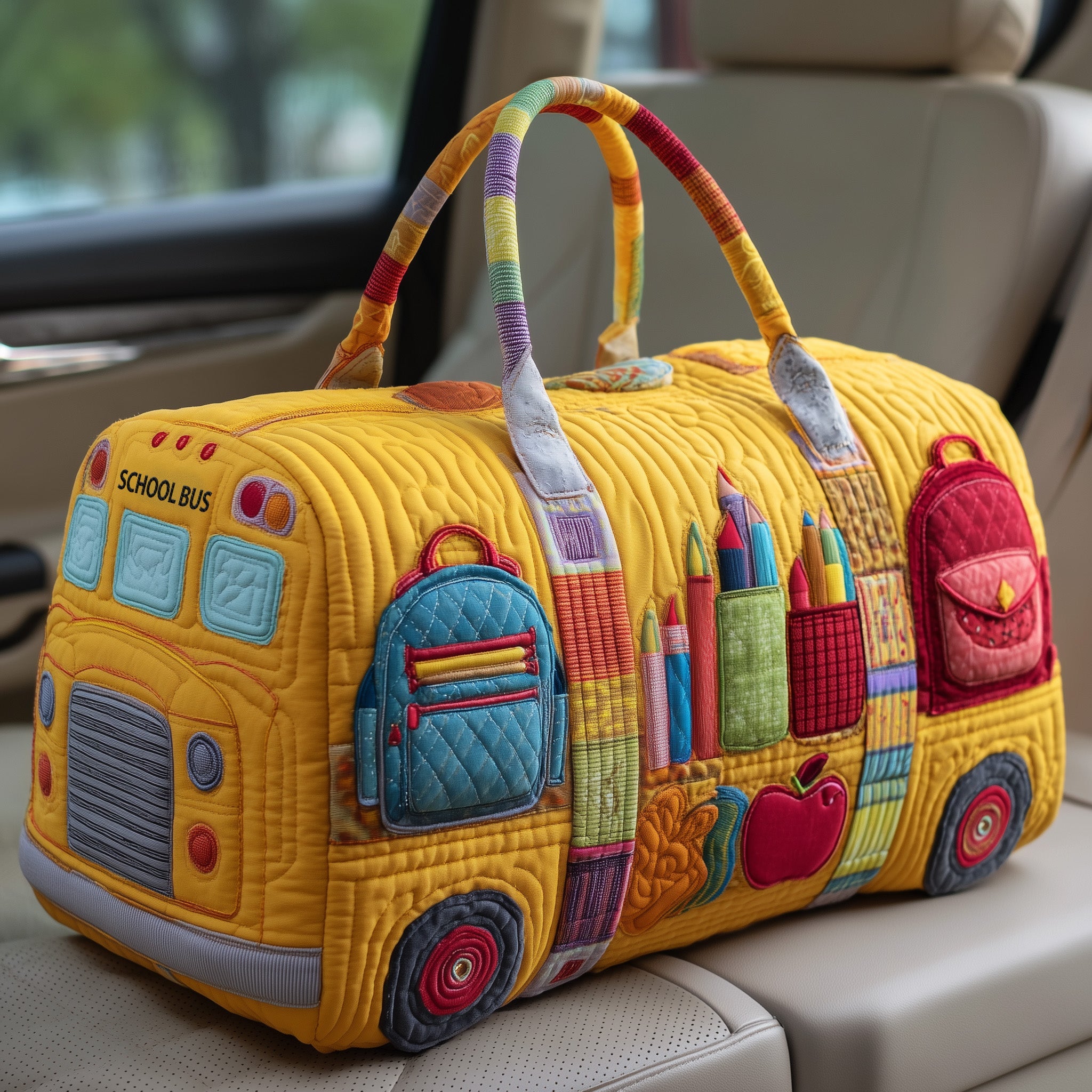 School Bus Quilted Duffle Bag Stylish And Practical