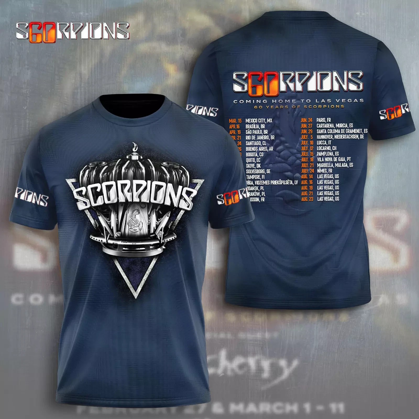 Scorpions Band 3D T-Shirt 2025 World Tour Coming Home To Las Vegas T-Shirt