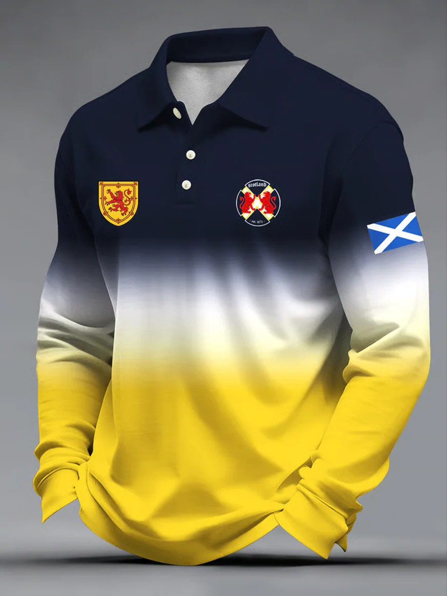 Scotland Football Long Sleeve Polo Shirt Lion Rampant Saltire Fan Gear Gift For Soccer Supporters