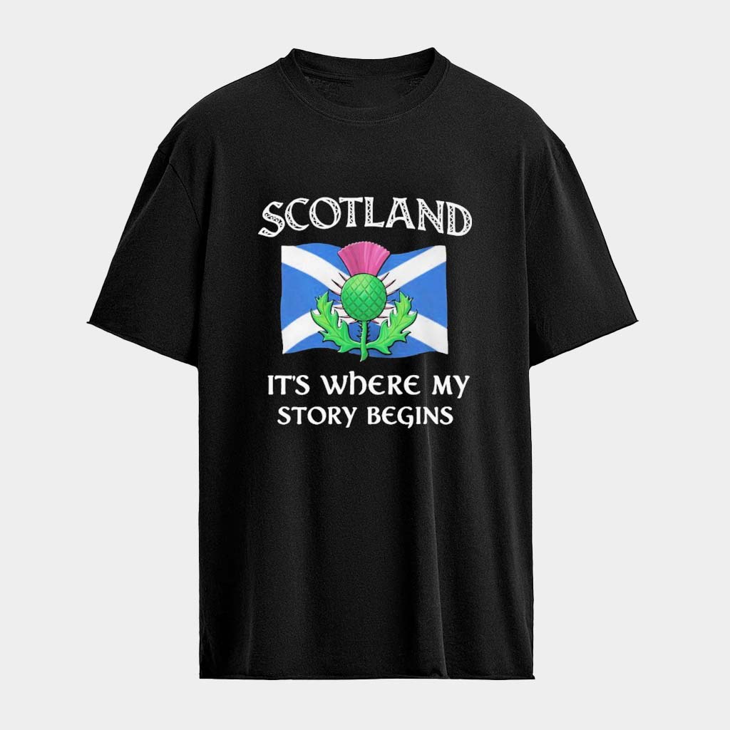 Scotland It's Where My Story Begins Flag T-Shirt Present For Father