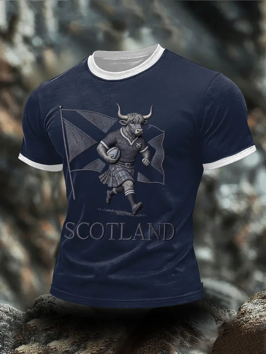 Scotland Rugby Highland Bull Kilt T-Shirt Scottish Saltire Fan Gear Best Gift For Rugby Supporters