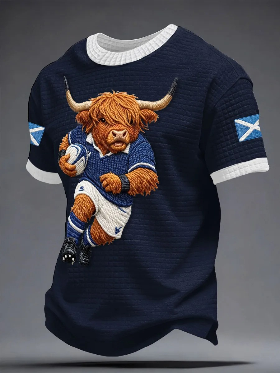 Scotland Rugby Highland Cow Player T-Shirt Scottish Saltire Fan Gear Best Gift For Rugby Supporters