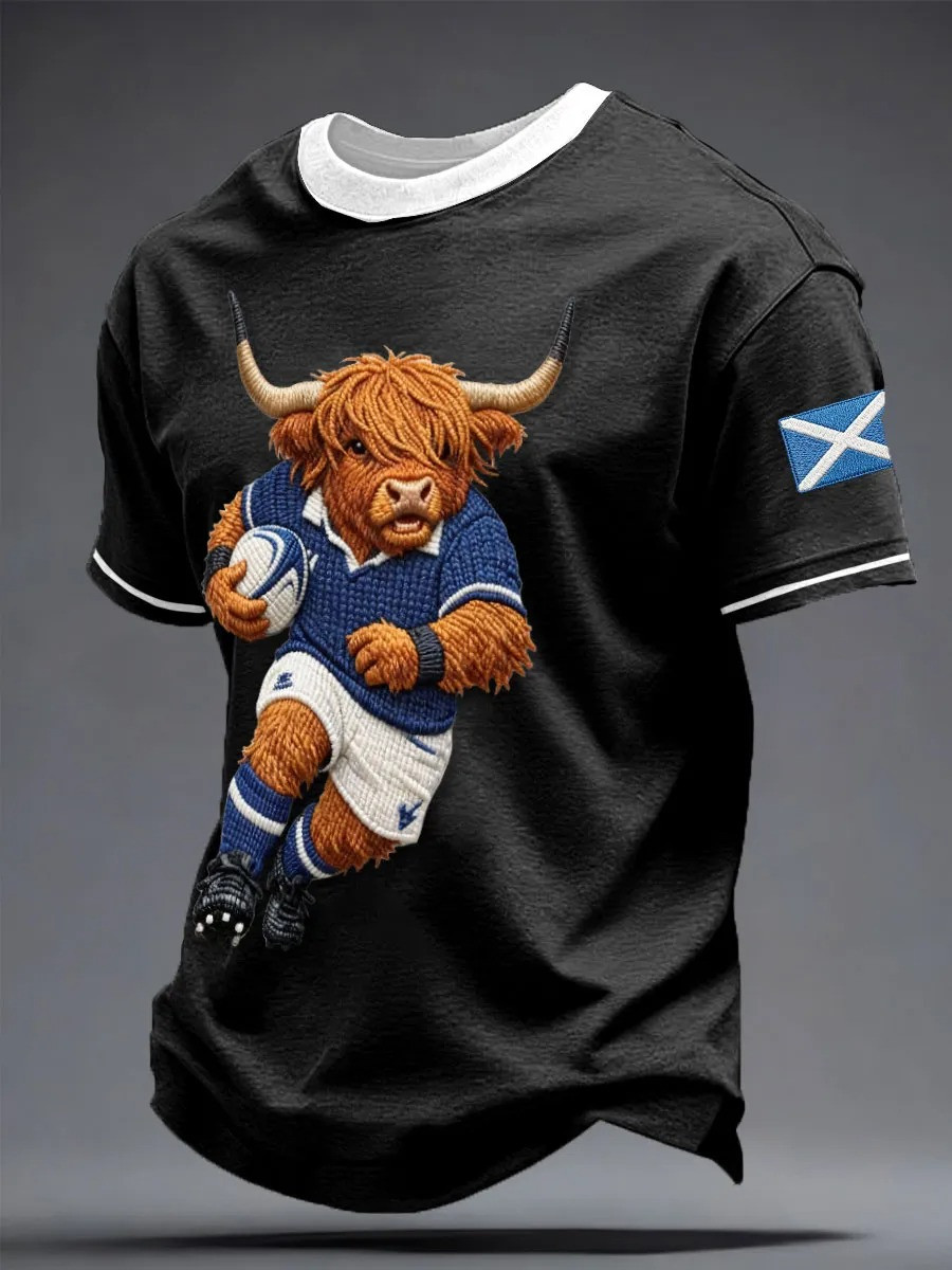 Scotland Rugby Highland Cow T-Shirt Scottish Saltire Cross Fan Gear Best Gift For Rugby Supporters